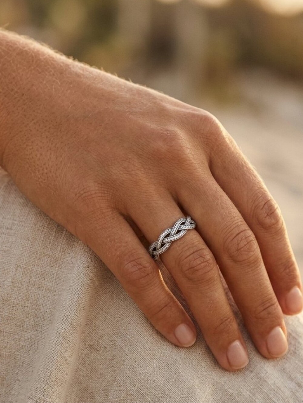 Authentic Pandora Sterling Silver Twist of Fate Braided Pavé Ring 925